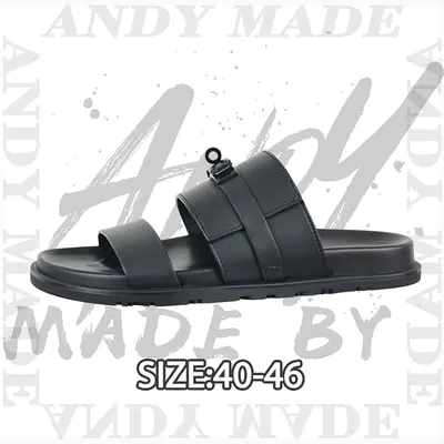 💰(260CNY) Calfskin flat slip-on sandals, all black leather Item ID:310900