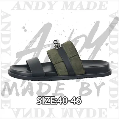 💰(260CNY) Calfskin flat slide sandals, black-green Item ID:310908