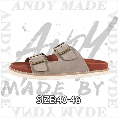 💰(260CNY) Thick-soled suede flip-flops in light grey-brown Item ID:310929