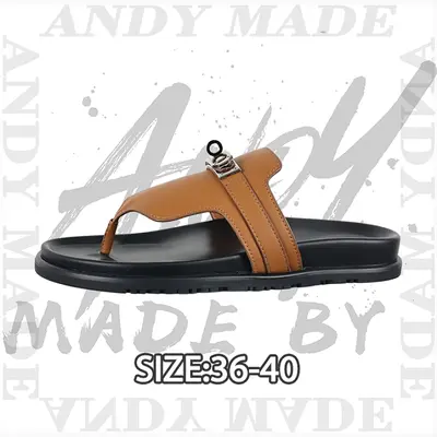 💰(250CNY) Goat leather flip-flops, black-brown Item ID:310946
