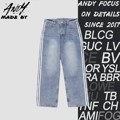 💰(260CNY) Collab AD three-stripe washed show jeans Item ID:210269