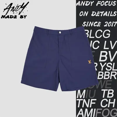 💰(240CNY) Retro Letter Patchwork Shorts - Dark Blue Item ID:210271