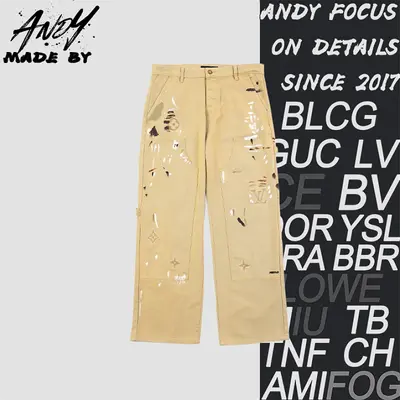 💰(310CNY) Letter floral zigzag embroidery ink-splash workwear lumberjack pants Item ID:210273