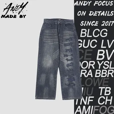 💰(270CNY) Appliqué Gothic Letter Wide-Leg Jeans Item ID:210275