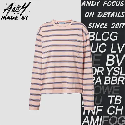 💰(230CNY) Light pink striped pocket label long sleeve Item ID:111027