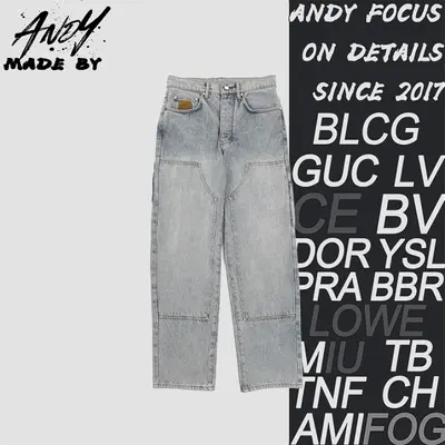 💰(390CNY) Leather patch, visible stitching, patchwork workwear jeans Item ID:210280