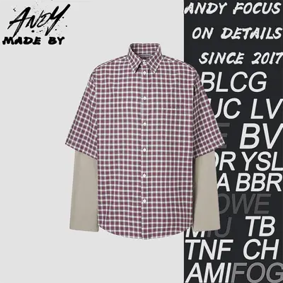 💰(320CNY) Red and gray check fake two-piece long-sleeve shirt Item ID:111115
