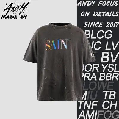 💰(210CNY) Rainbow SAINT Letter Print Short Sleeve - Black Item ID:111120