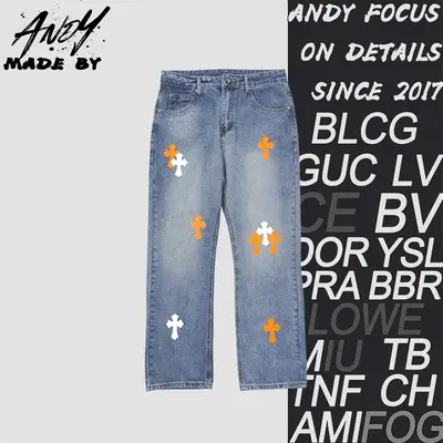 💰(270CNY) Denim jeans with a Sanskrit cross patch on the back Item ID:210288