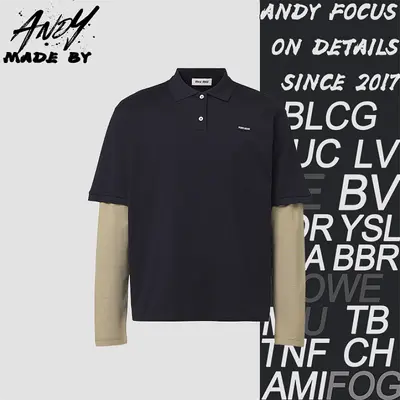 💰(250CNY) Navy fake two-piece striped long-sleeve polo Item ID:111126