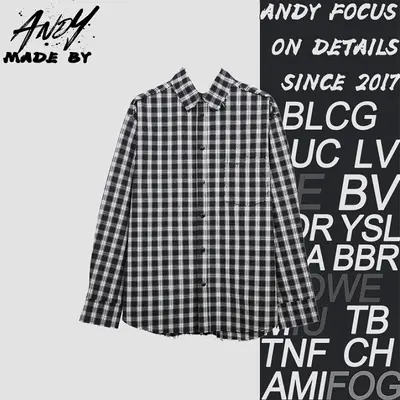 💰(360CNY) Black and white checkered distressed frayed long-sleeve shirt Item ID:111127