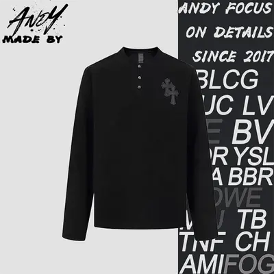 💰(310CNY) Cross Patch Waffle Henry Collar Long Sleeve - Black Item ID:111131
