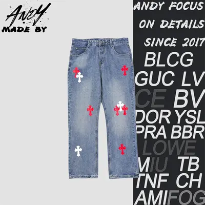 💰(270CNY) Denim jeans with a Sanskrit cross patch on the back Item ID:210298