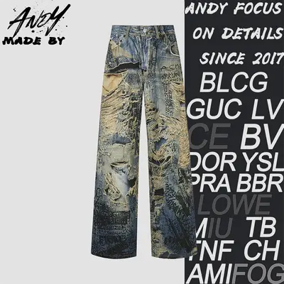 💰(310CNY) Optical Print Denim Jeans Iem ID:210307-S