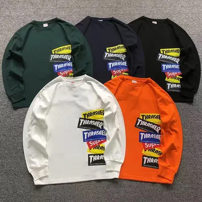 ¥108 S⭐⭐R⭐⭐E THRASHER LONG SLEEVED 1111050302(im 170cm 60kg i wear size L in the phot)