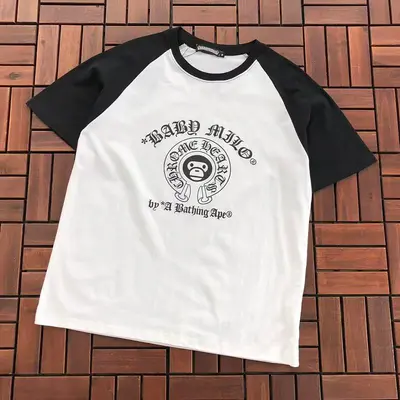¥~85 CH🔥OM🔥 HE🔥RTS & BAPE T-SHIRT 77071411 (im 185CM 70KG iwear size M in the photo)