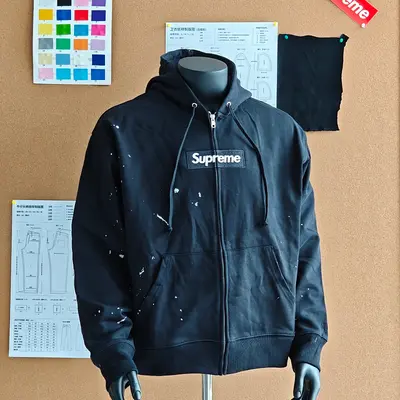 (229¥)Sup/M6 Box Logo Zip Up Hooded Black