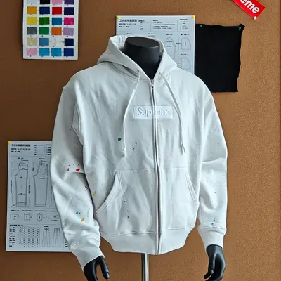 (229¥)Sup/M6 Box Logo Zip Up Hooded White